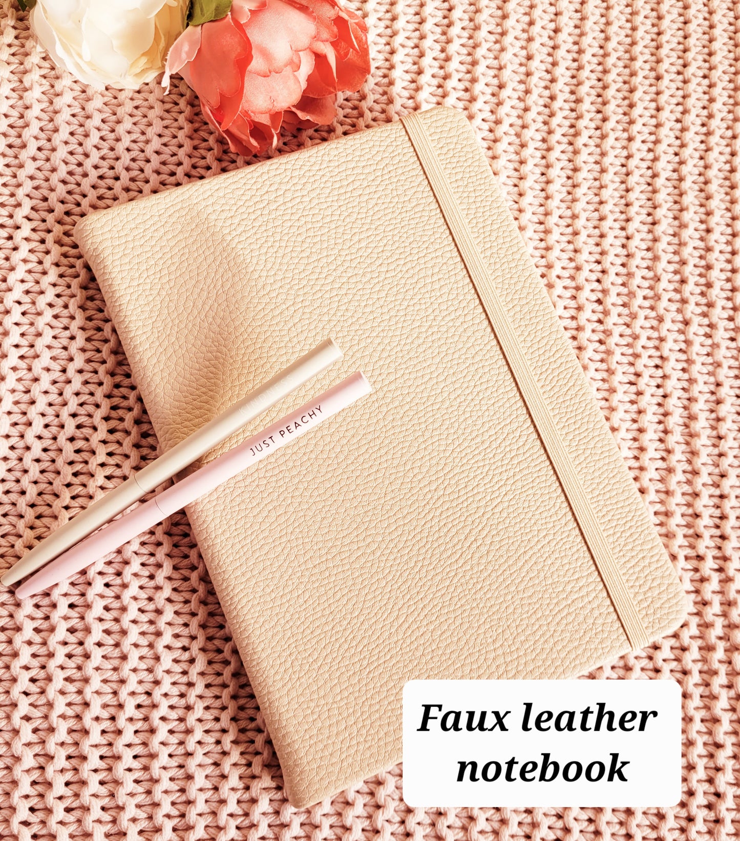 Self-Love_Gift_Set - Self-love journal prompts book, faux leather notebook, beige and pastel pink pen